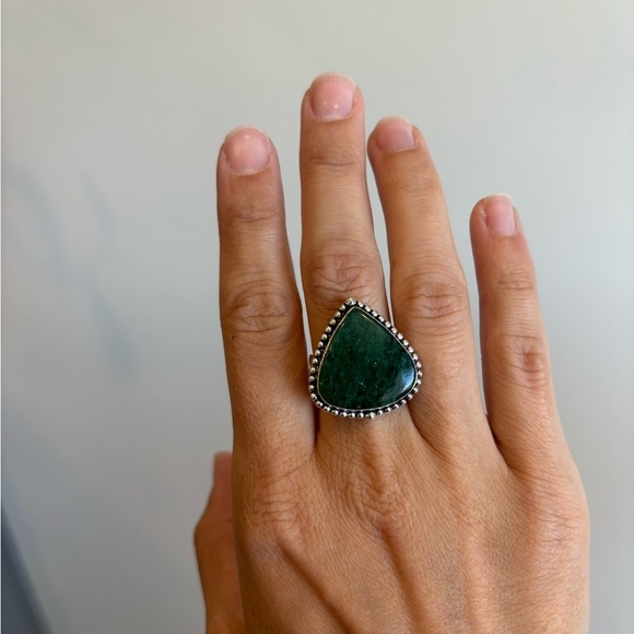 Natural Green Jade 925 Sterling Silver Ring size 6 Adjustable Jewelry - Picture 6 of 9